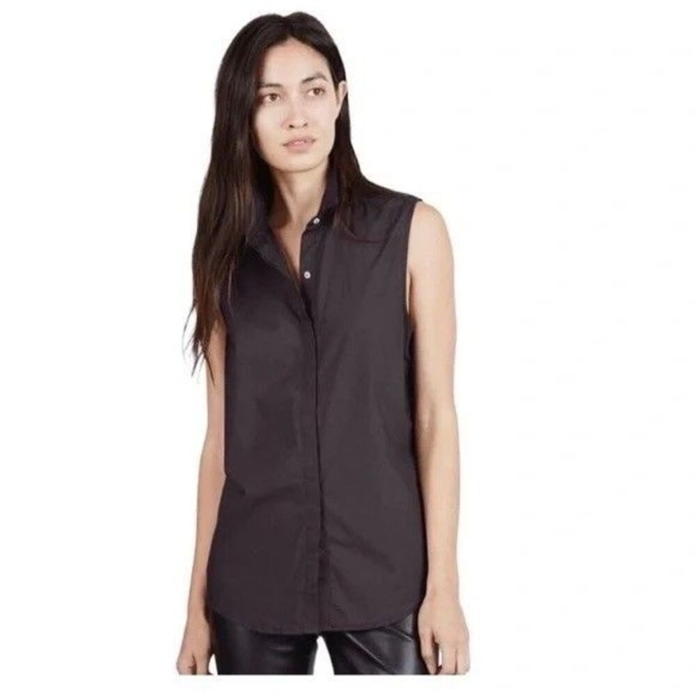 EVERLANE The Poplin Sleeveless Button Down Shirt L Black 100% Cotton Top NEW B56